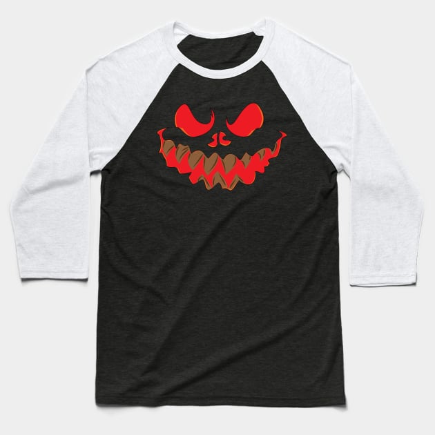 Halloween Scary Pumpkin Face Baseball T-Shirt by ThreadsMonkey